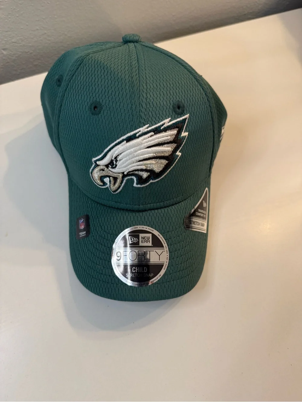 New Era Youth Cap in Midnight Green with White & Black Eagles Logo
